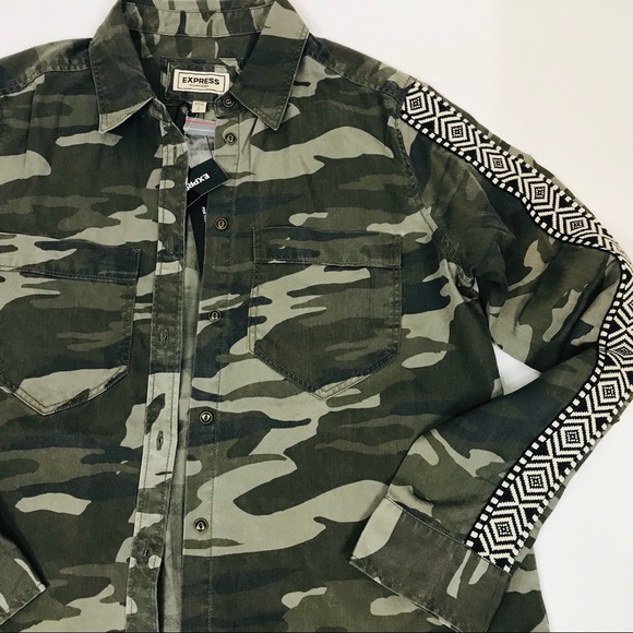 Express Boyfriend Shirt Military Green - Picture 1 of 5